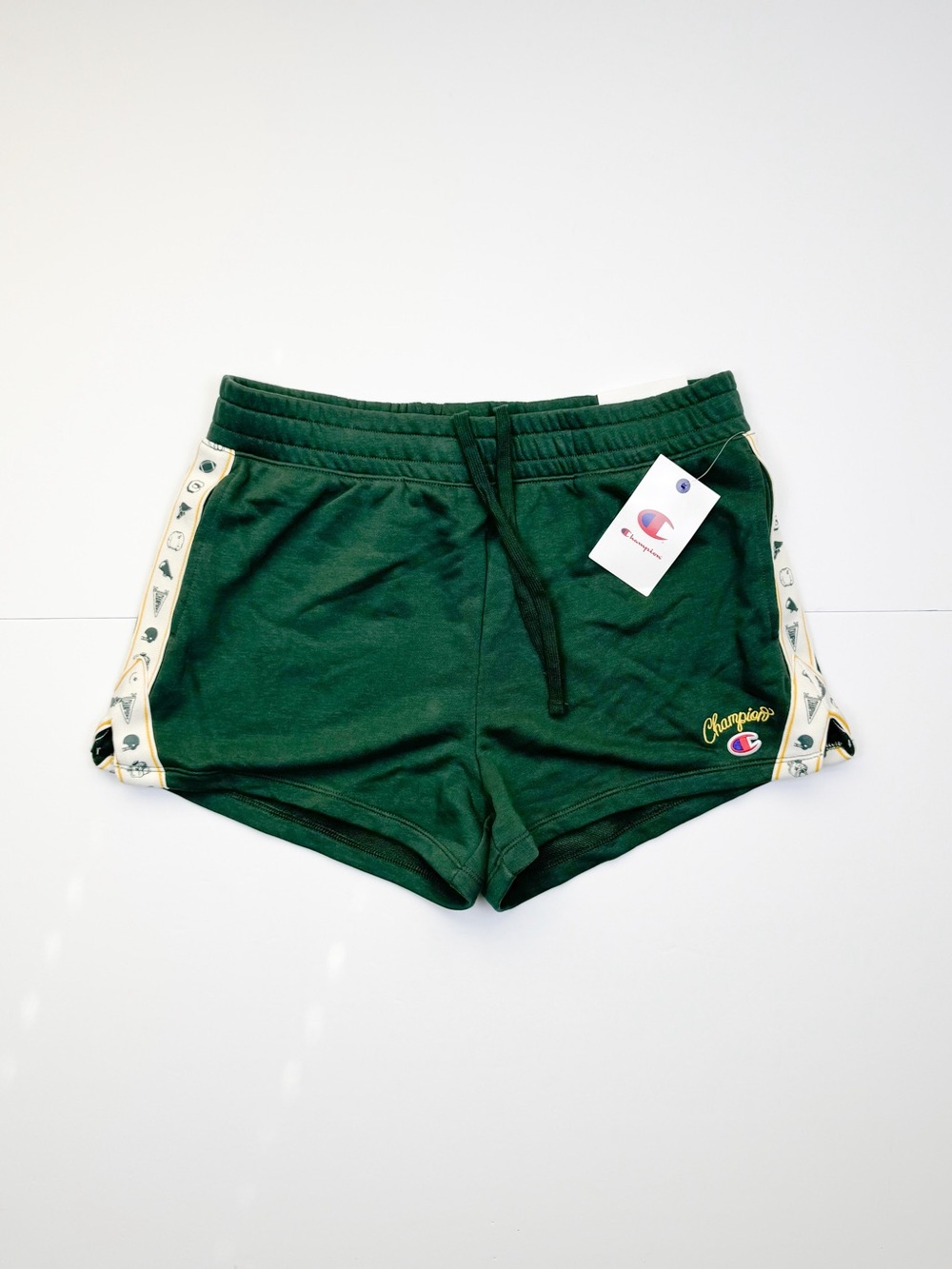 Champion Dark Green Athletic Shorts with Cream Trim